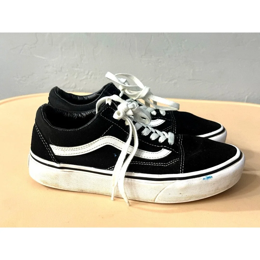 VANS Off the Wall Old Skool Skate Shoes Canvas Black White Sz Mens 6.5 women 8.0